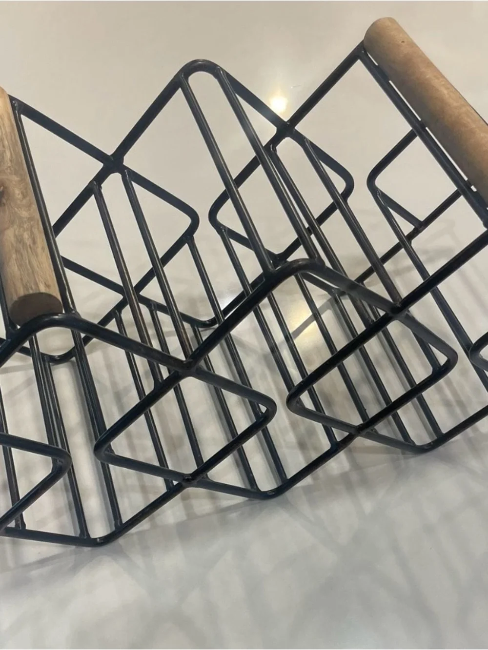 Black Metal and Wood Wine Bottle Rack - Modern Bar Organizer